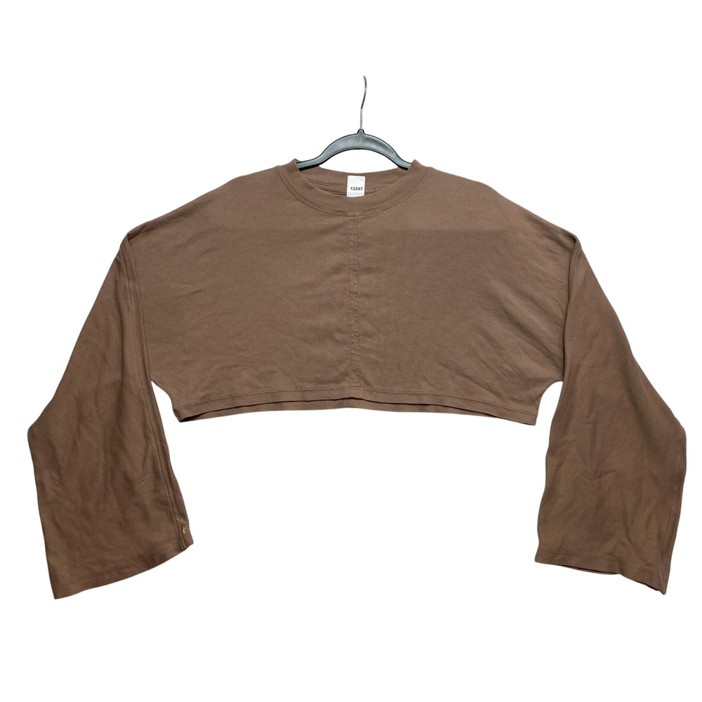 Lululemon Top Womens M Brown Ribbed Cropped Long Sleeve Relaxed Fit Center Seam